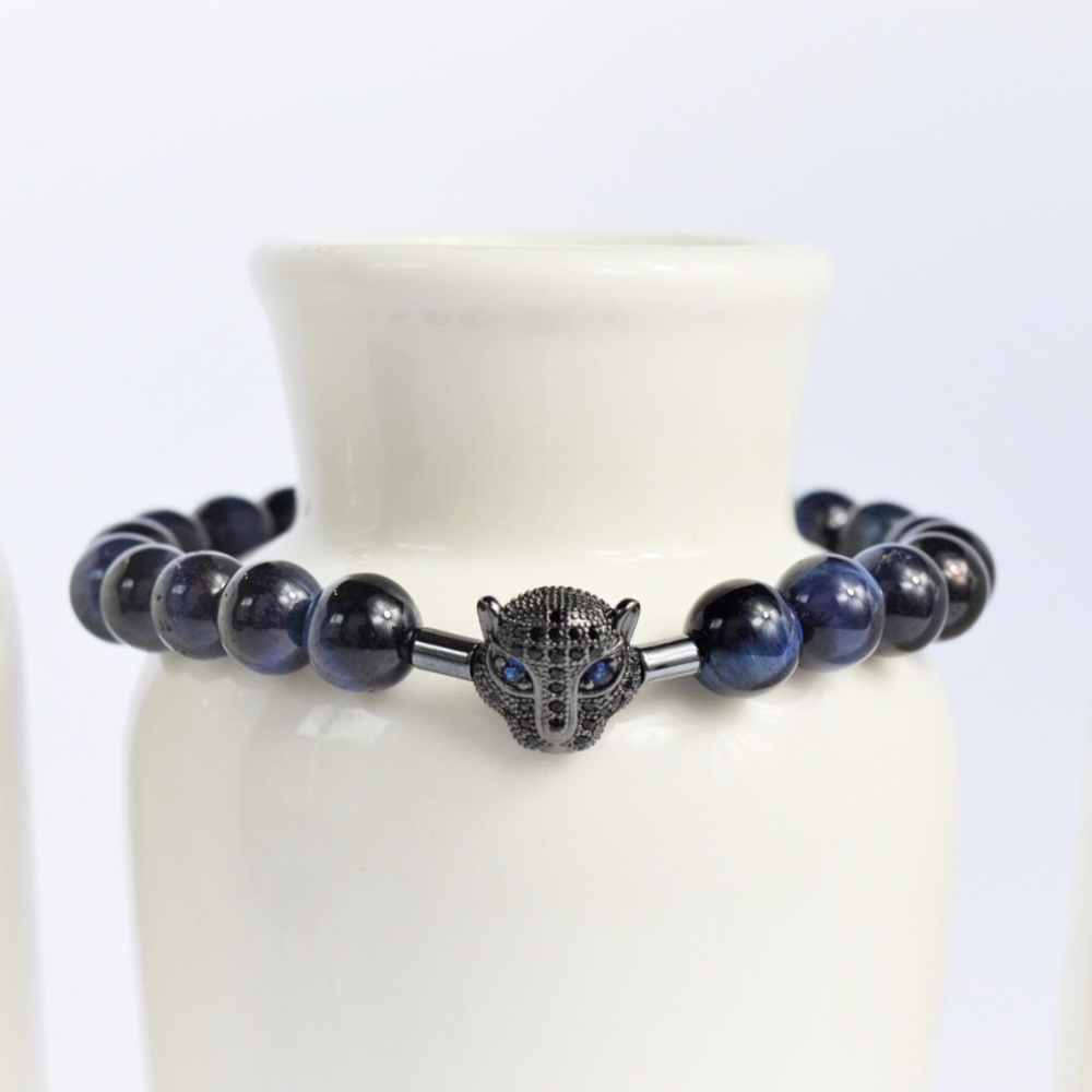 MENS | Blue Tiger Eye Gemstone Beaded Bracelet-101
